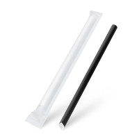 Slamka papierová Bubble Tea čierna Ø12mm x 21cm jednotlivo balená [100 ks]