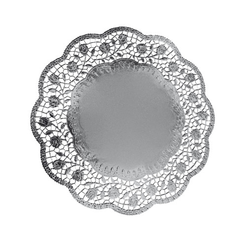 65483 - Dekoračná krajka (PAP/ALU) okrúhla strieborná Ø32cm [4 ks]