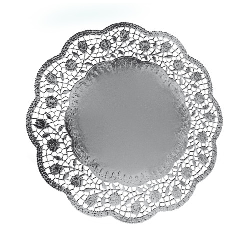 65486 - Dekoračná krajka (PAP/ALU) okrúhla strieborná Ø36cm [4 ks]