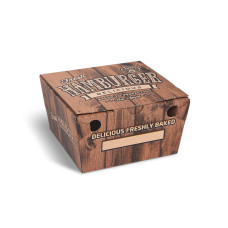 Burger box (mikrovlnitá lepenka) kraft s potlačou 150 x 150 x 95 mm [100 ks]