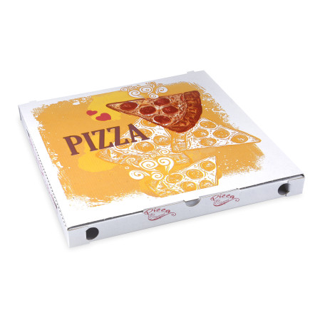 Krabica na pizzu c4 biela s potlačou 34,5 x 34,5 x 3 cm