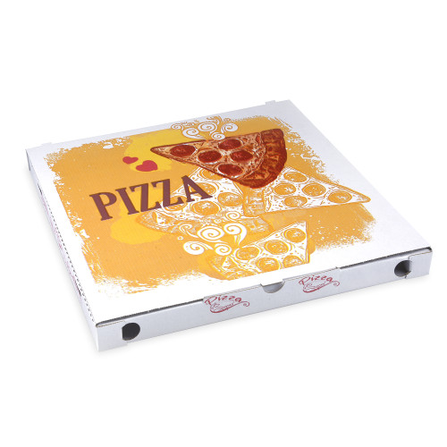 71934 - Krabica na pizzu (mikrovlnitá lepenka) C4 biela s potlačou 34,5 x 34,5 x 3 cm [100 ks]