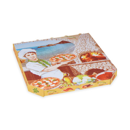 Krabica na pizzu e6 biela s potlačou 33 x 33 x 3 cm