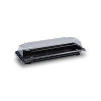 Miska na sushi + viečko čierna + priehľadné 224 x 94 x 45 mm
