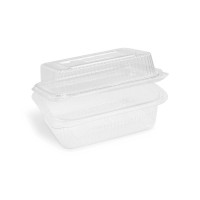 Miska (rPET) s viečkom hranatá priehľadná 750 + 400 ml [50 ks]