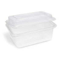 Miska (rPET) s viečkom hranatá priehľadná 2000 + 450 ml [50 ks]