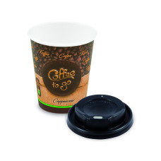 Papierový pohár "Coffee to go" Ø80mm 280ml `M: 0,2L/8oz` + viečko čierne [10 sád]
